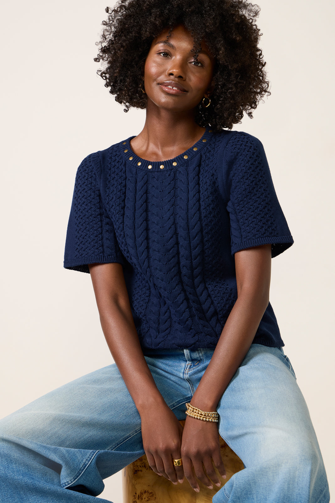 Rhoda Studded Short Sleeve Sweater Top