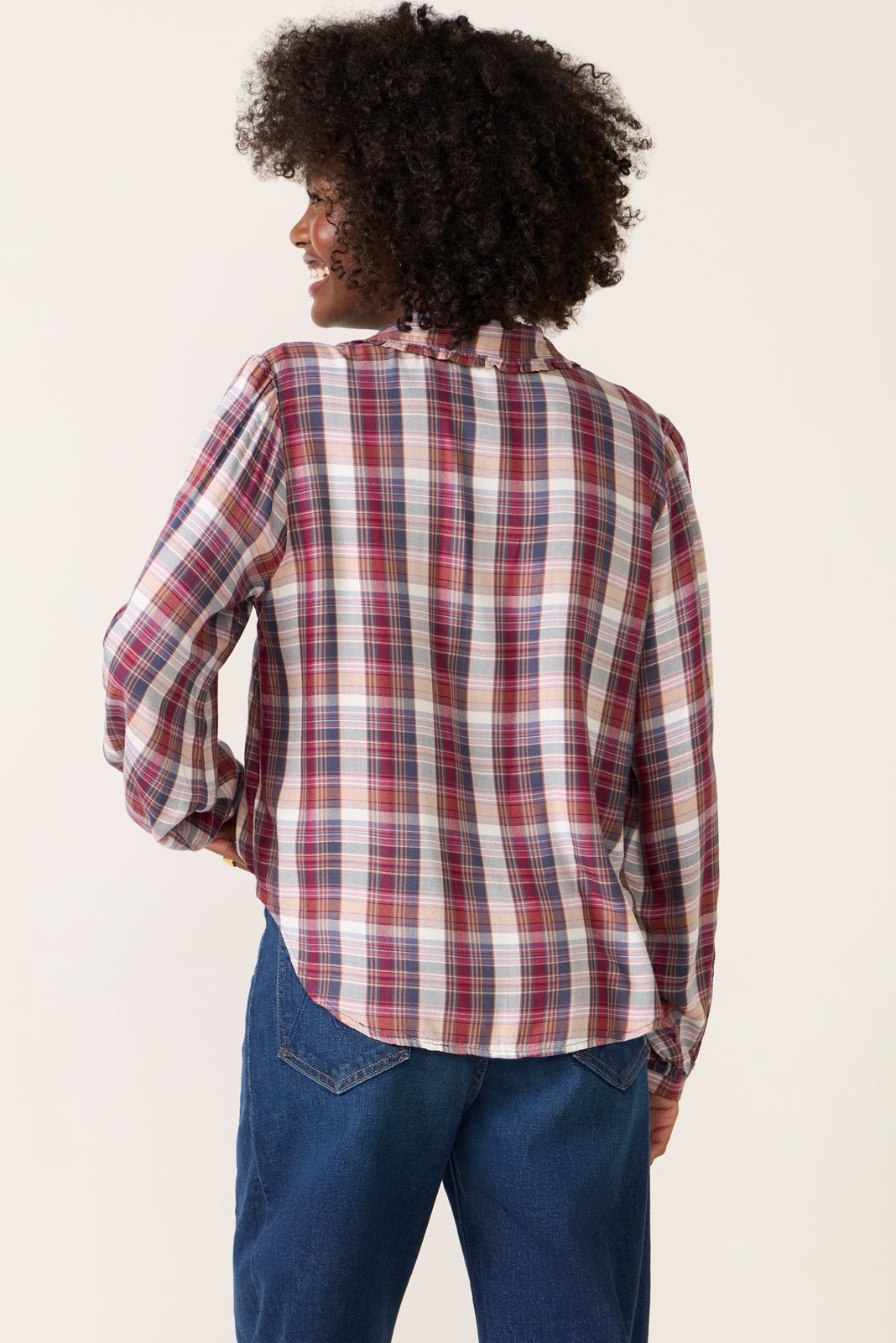 Plaid Ruffle Button Down