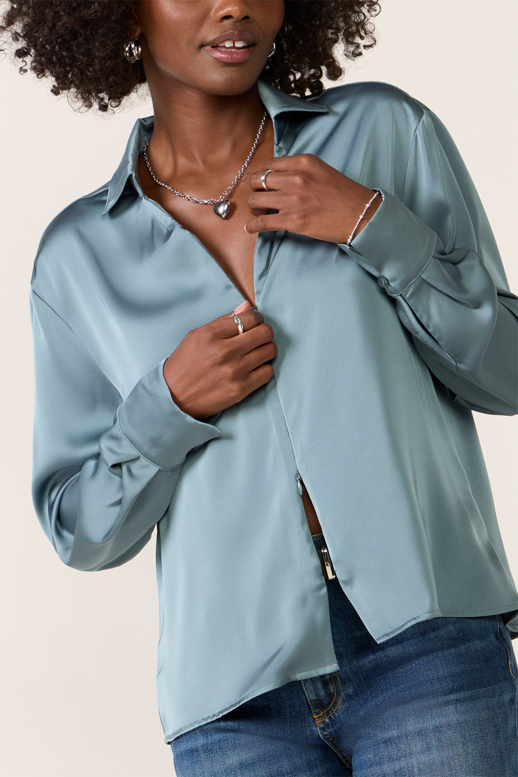 Carrie Double Zip Satin Shirt