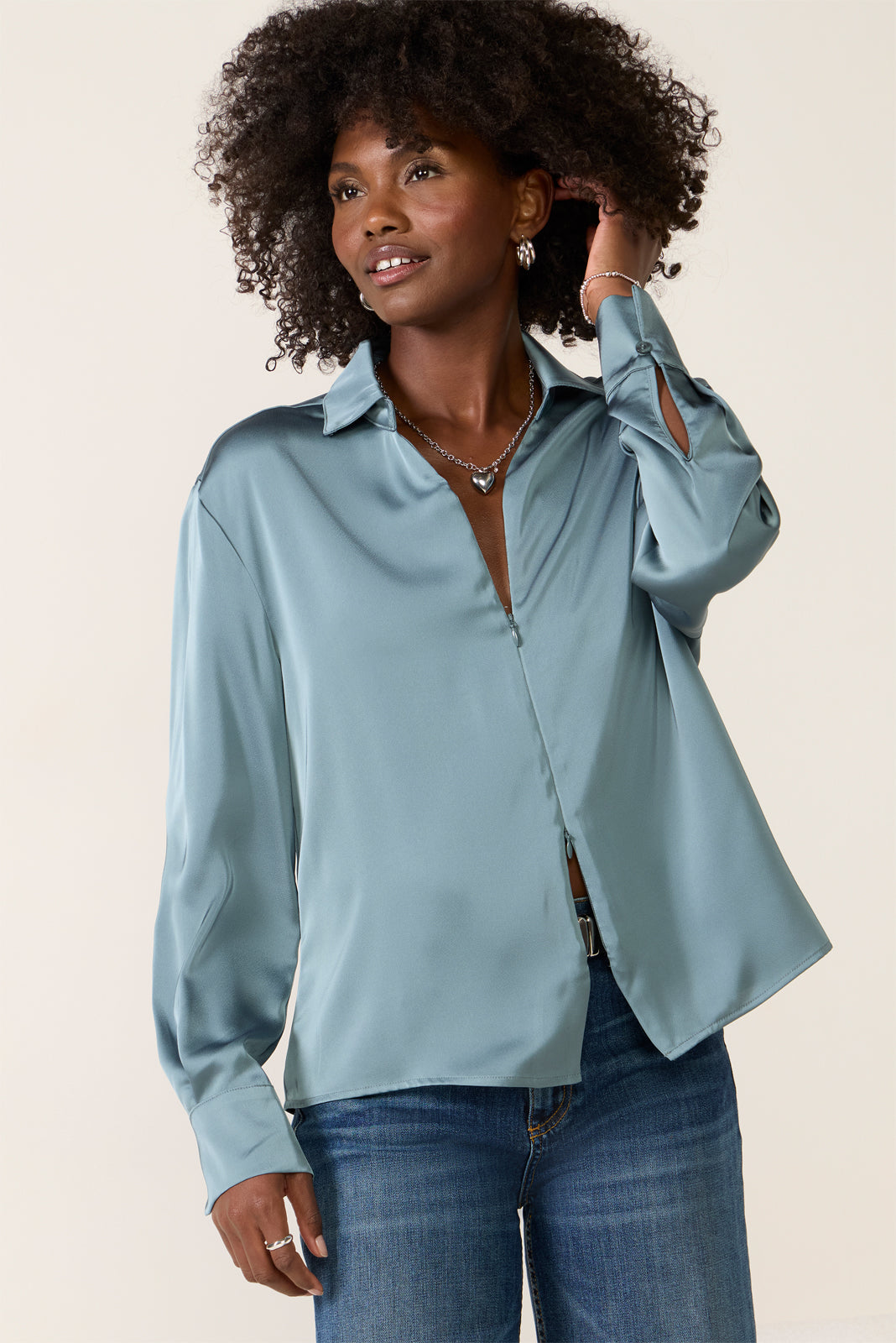 Carrie Double Zip Satin Shirt