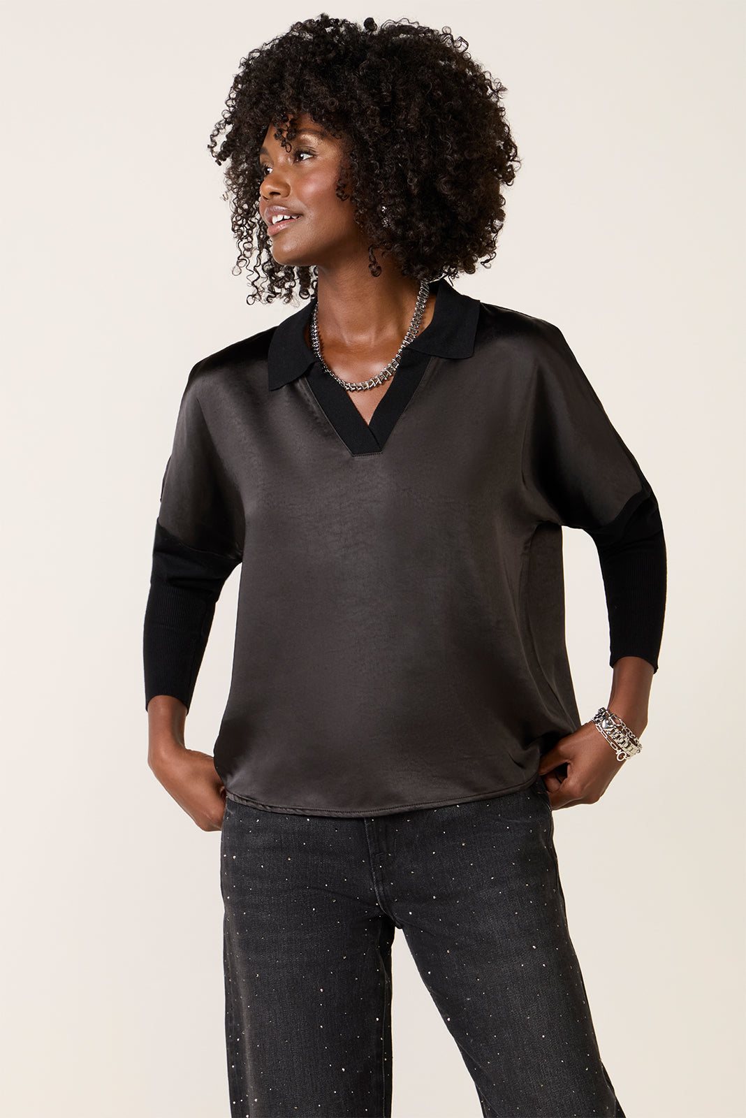 トップス melohana Tina Mixed Media Satin Top