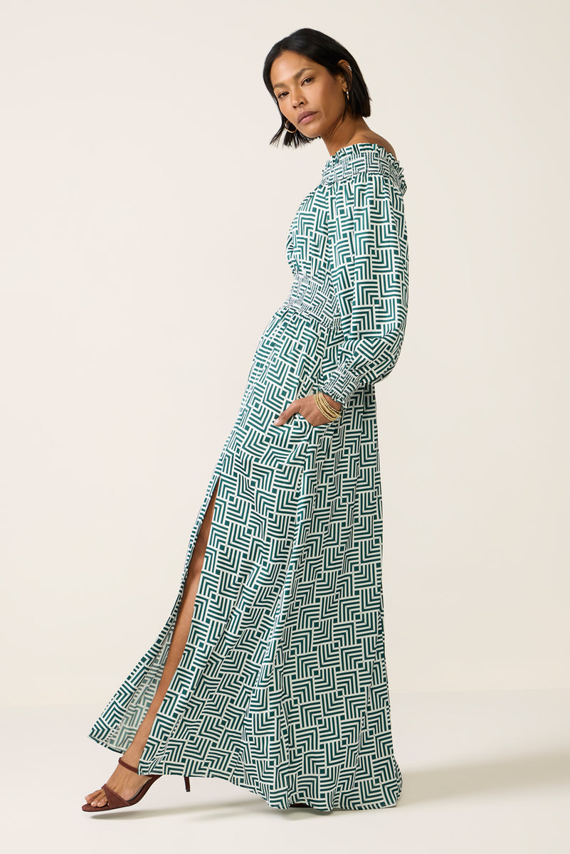 hutch long sleeve off the shoulder pleated maxi dress Off-The-Shoulder Pleated Maxi Dress