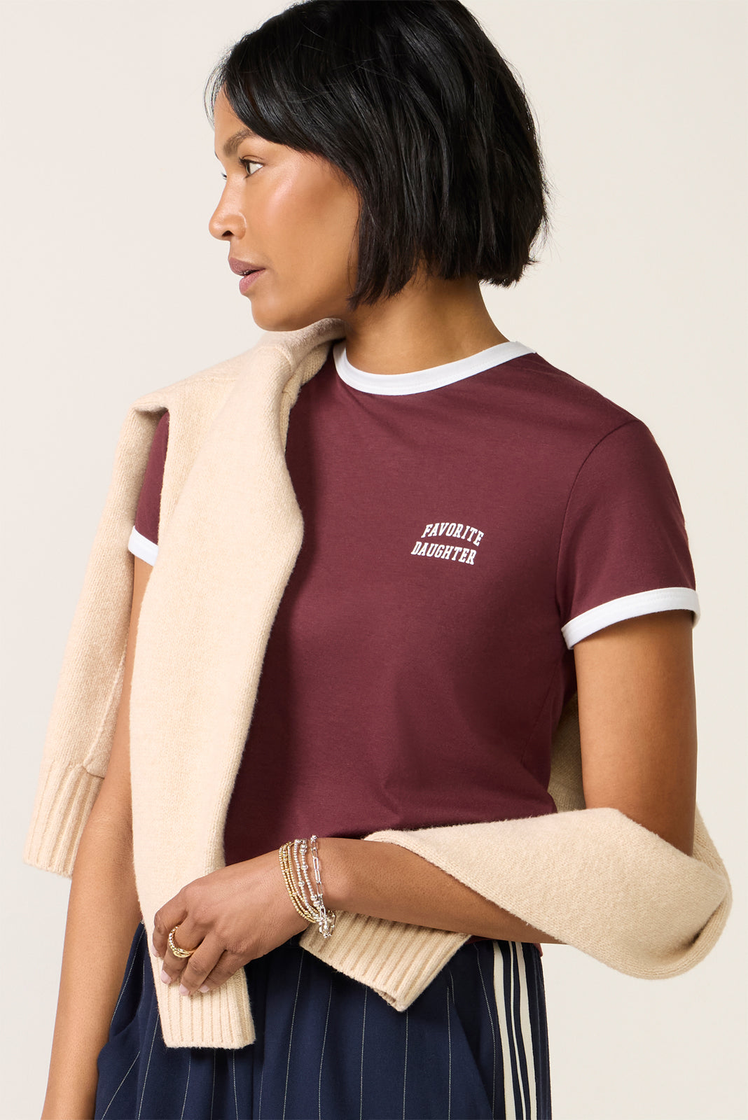 Chest Logo Cropped Ringer Tee