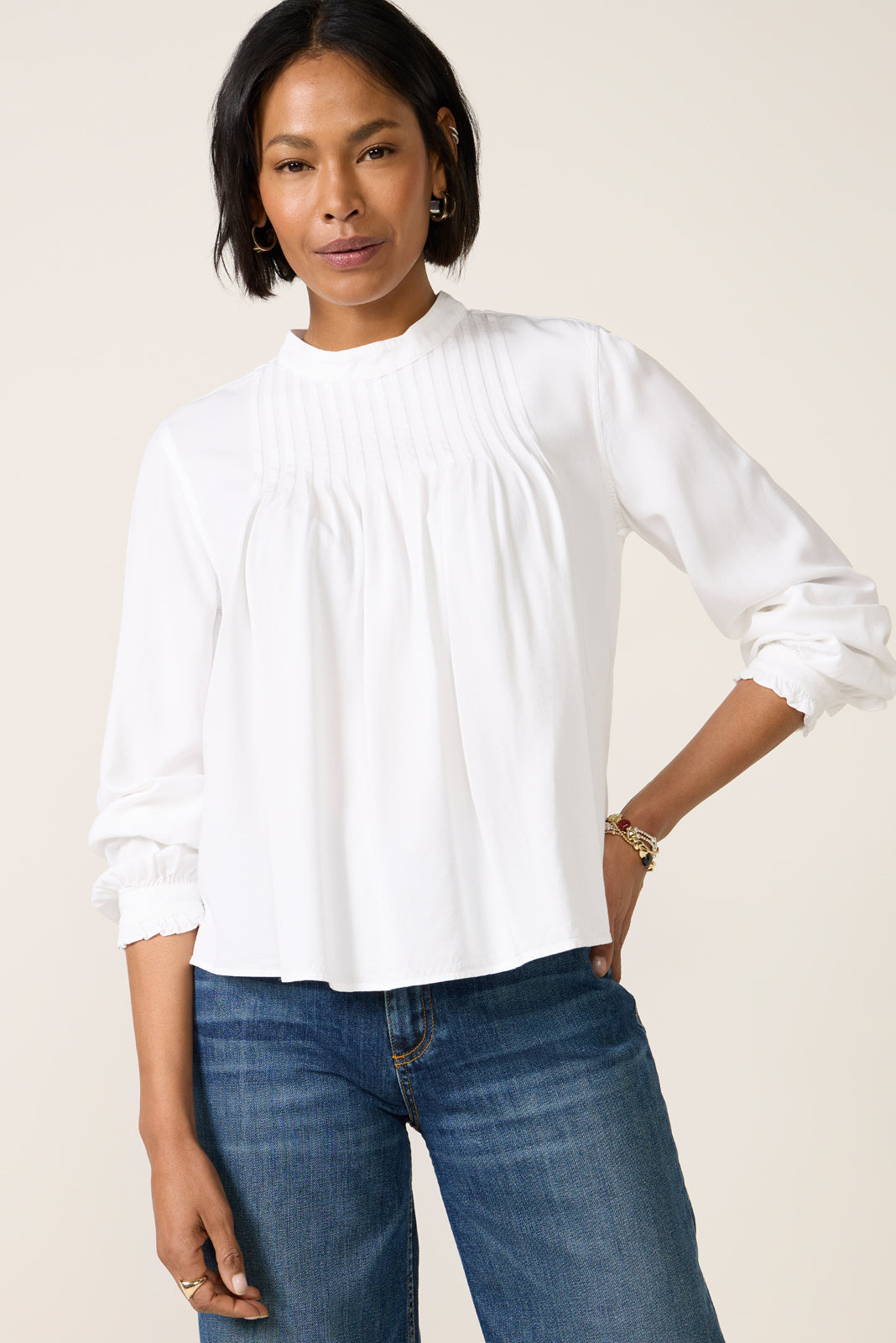 Mockneck Pintuck Blouse
