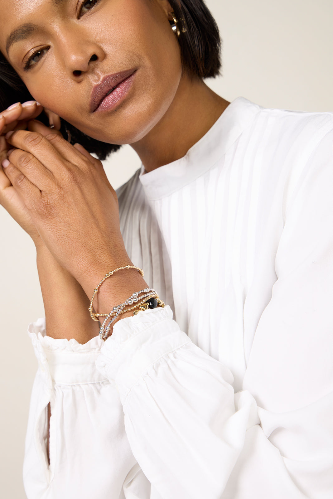 Mockneck Pintuck Blouse