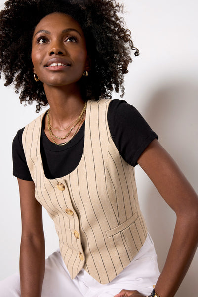 EVEREVE Women's Piper Scoop Neck Vest, Size XS, Tan, Cotton
