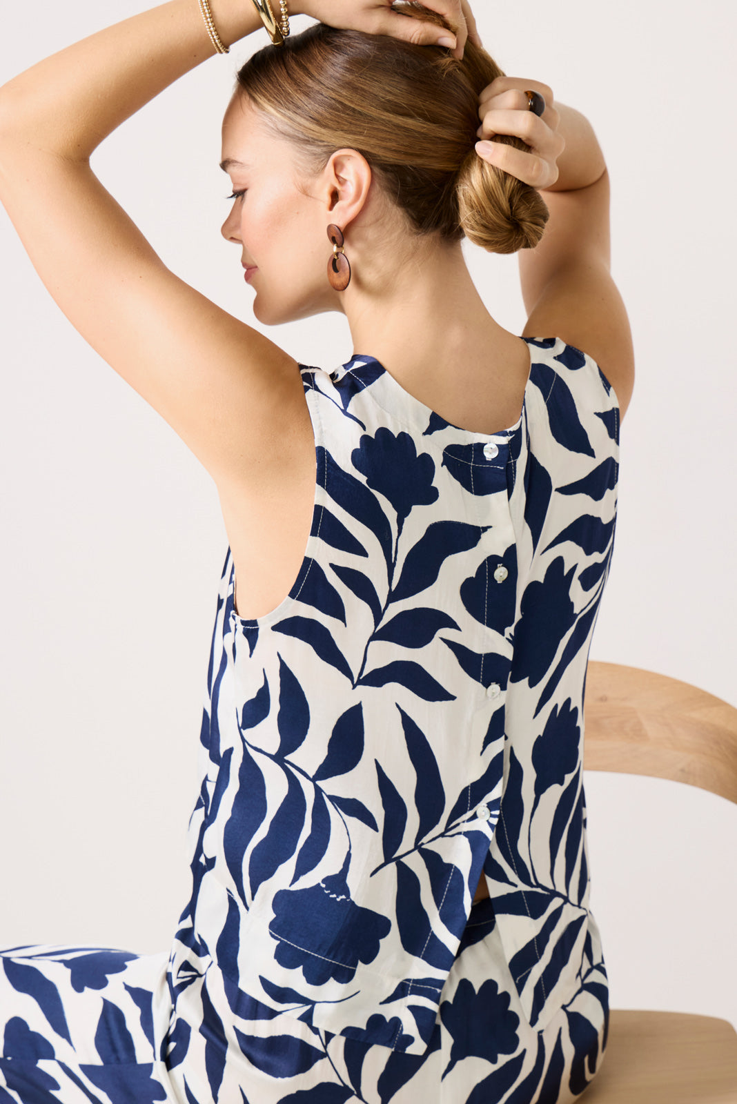 Button Back Satin Tank