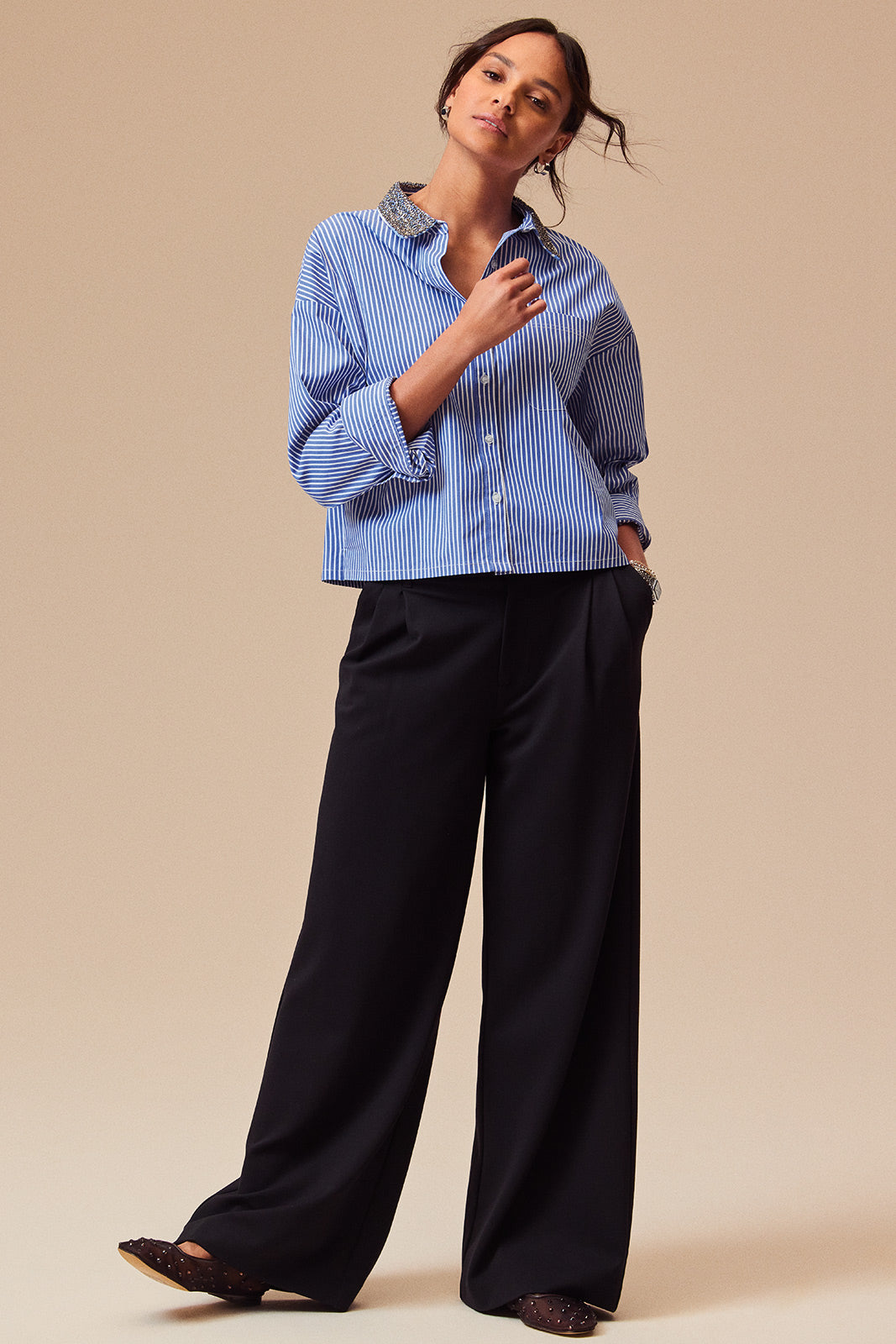 Cheryl Pleated Knit Wide Leg Trouser