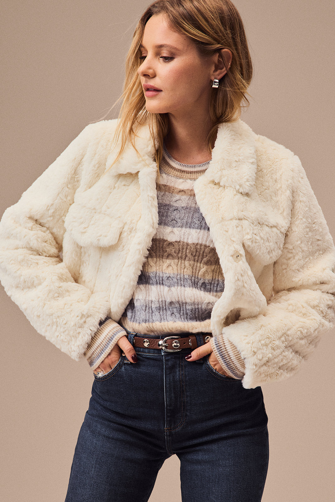 Lettie Striped Cable Cashmere Sweater