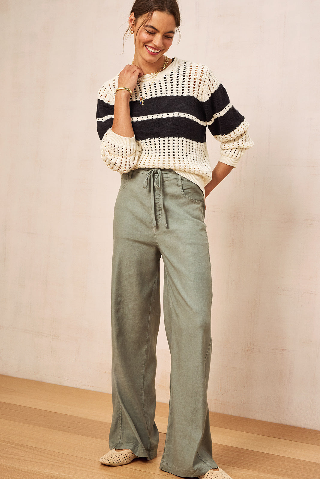 【わたしたわし】Cale WATER TWIST LINEN PANTS Joelle Stretch Linen Trouser with Tie Waist