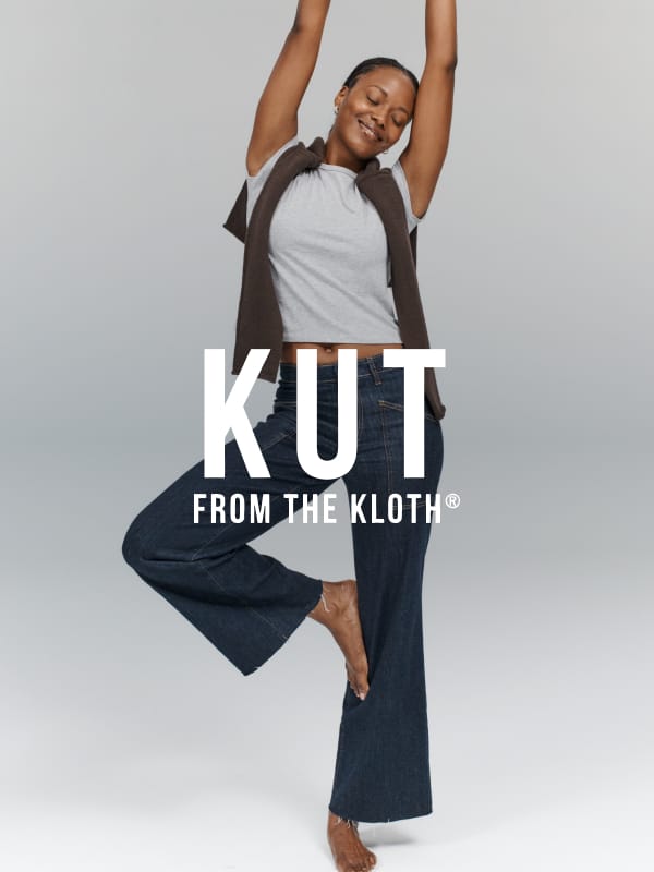 Woman wearing KUT from the Kloth brand jeans