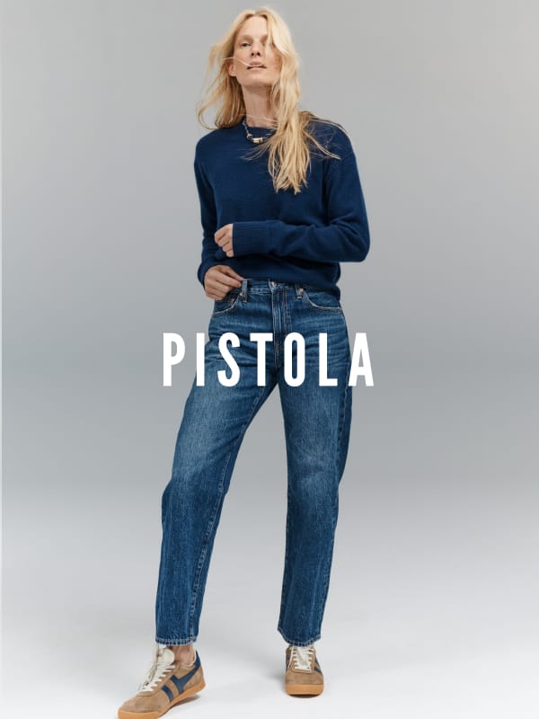 Woman wearing Pistola brand jeans