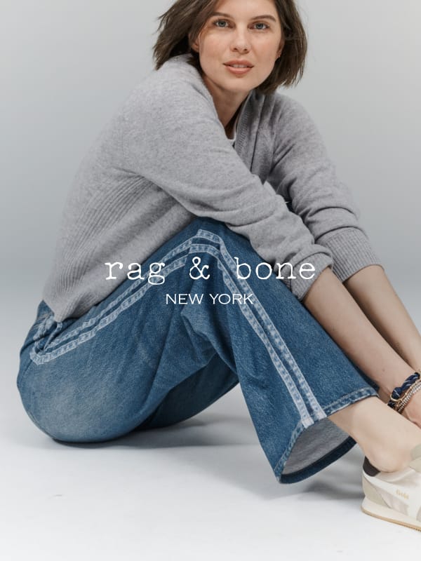Woman wearing Rag & Bone brand jeans