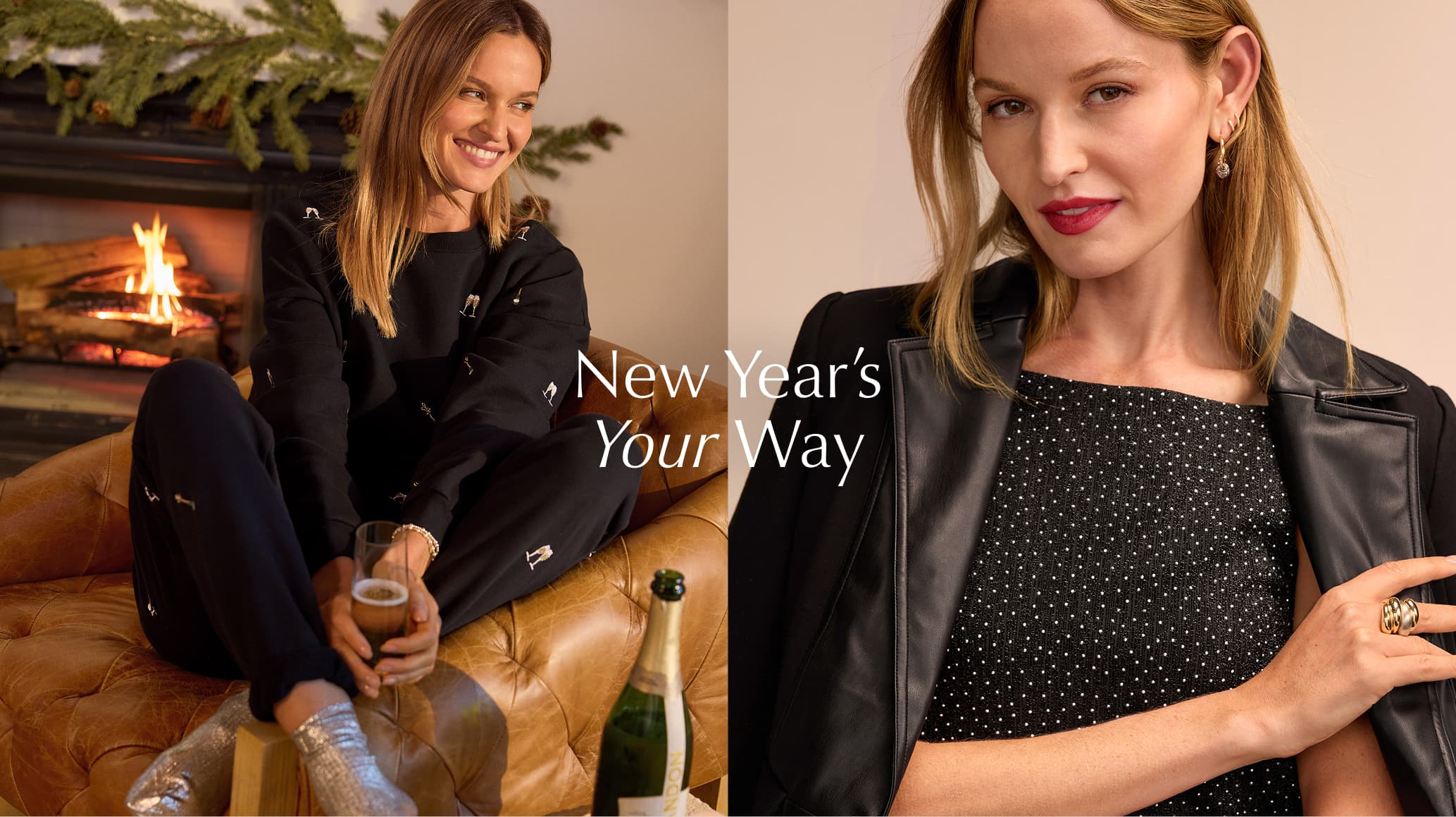 Image of woman wearing NYE looks, Text reads: New Year's Your Way. 