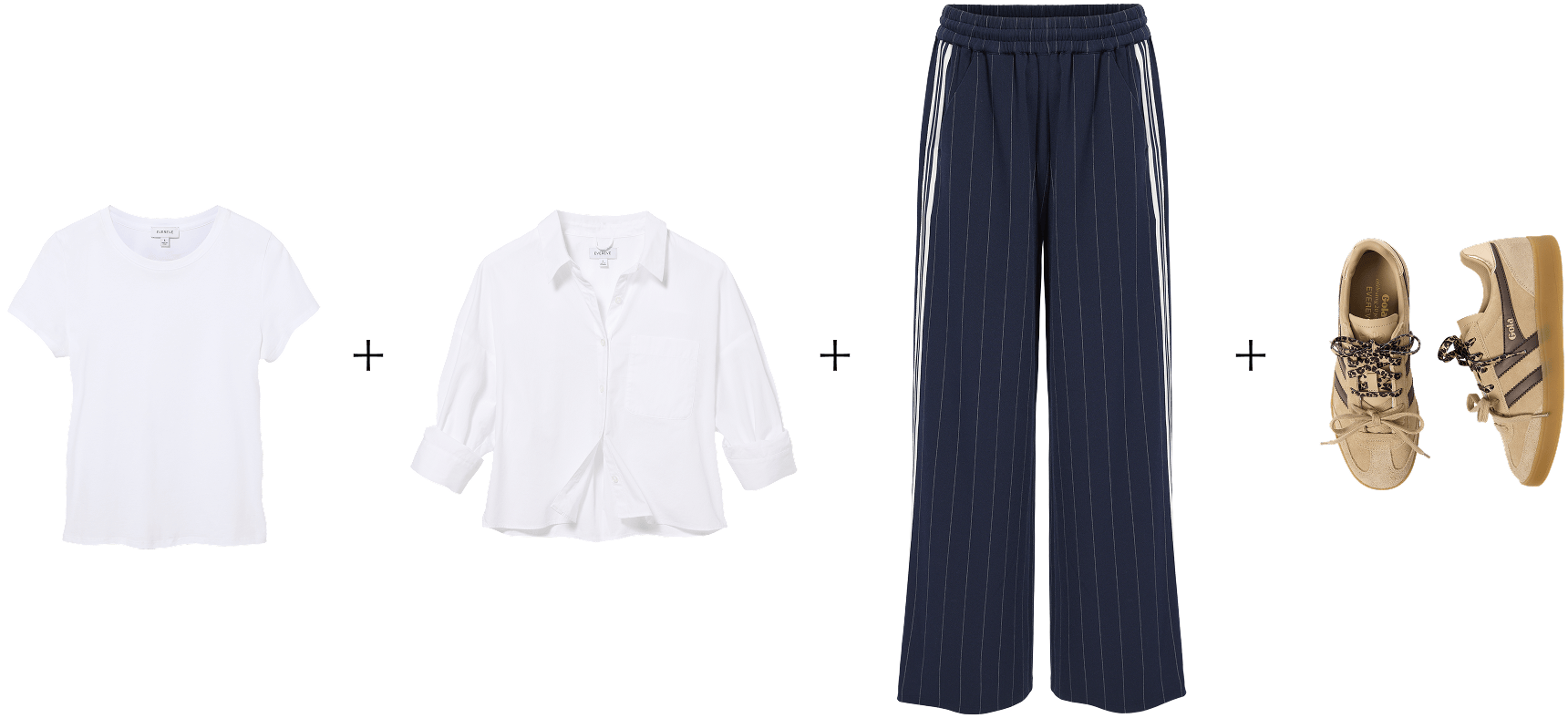 Image of tshirt, button-down, track pants, and sneakers