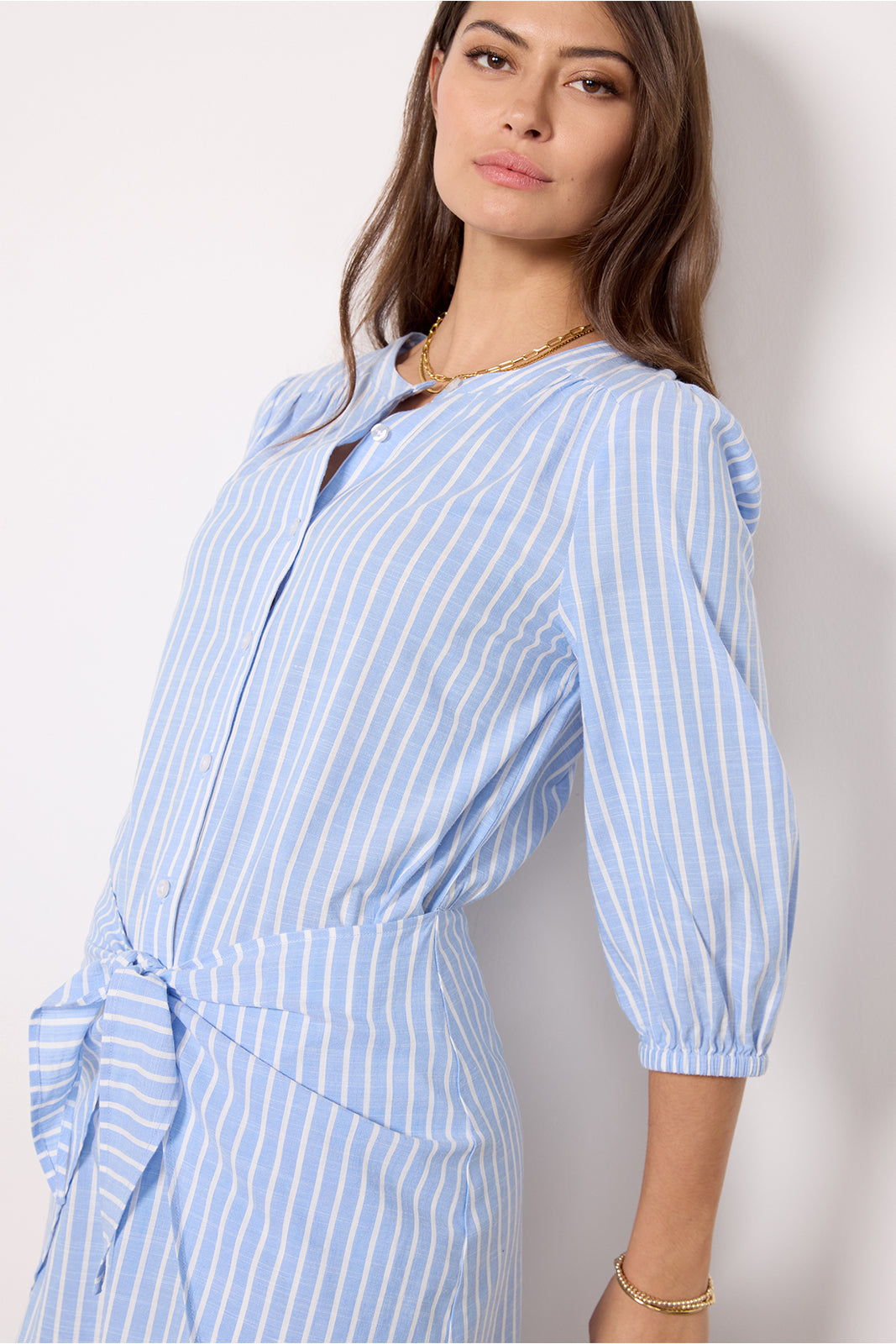 Blue orders pinstripe tie waist shirt dress