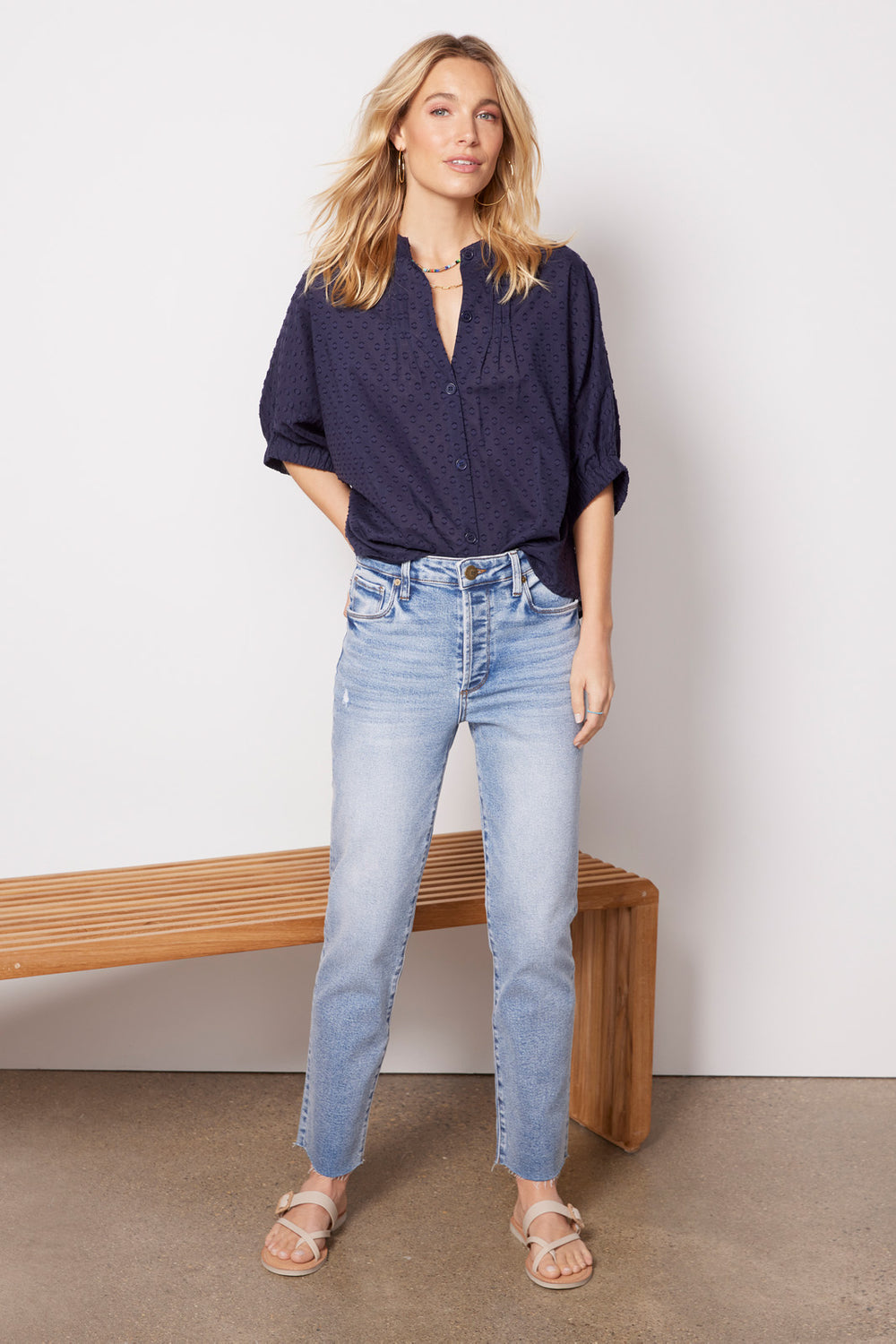 Women Mandarin Collar Cotton Top main image 0