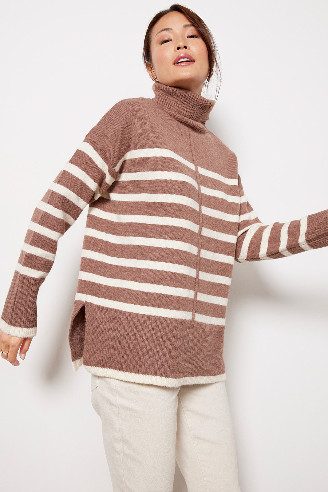 Stripe Turtleneck Pullover