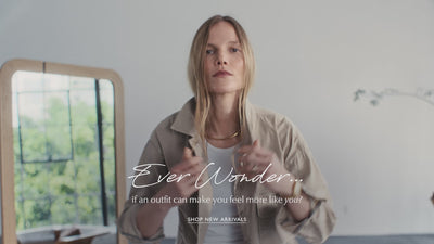 Video of women trying on outfits with text reading "Ever Wonder if an outfit can make you feel more like you? Shop new arrivals"