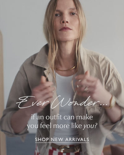 Video of women trying on outfits with text reading "Ever Wonder if an outfit can make you feel more like you? Shop new arrivals"