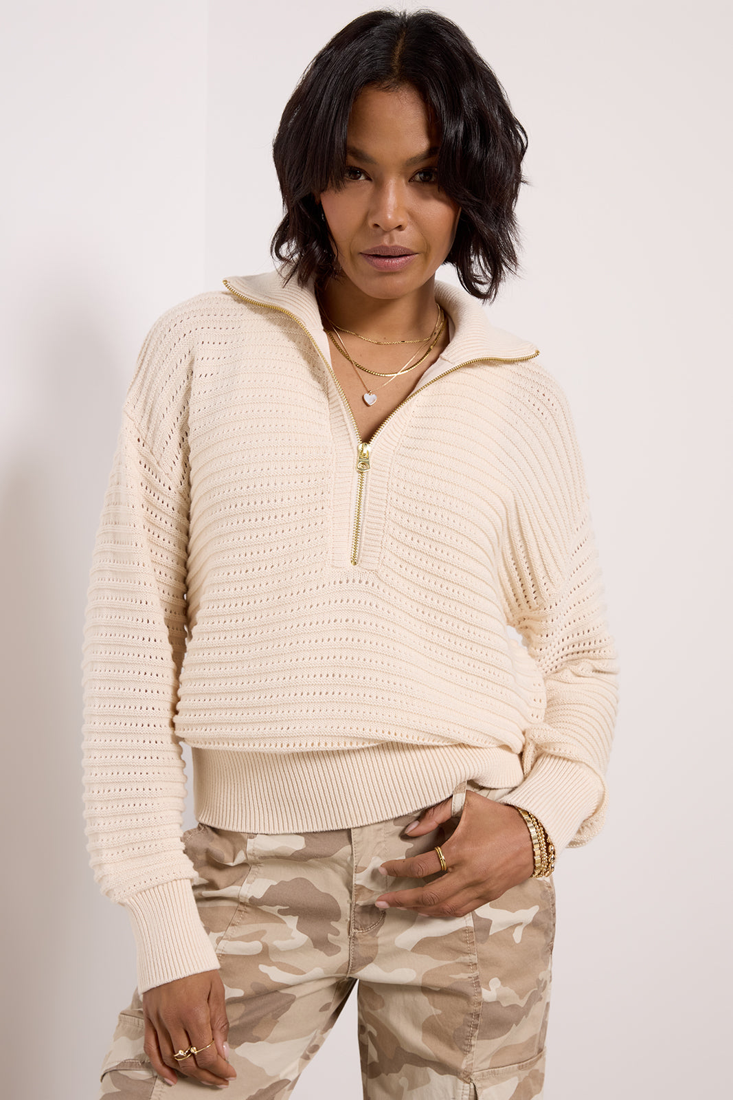 Tara Pointelle Half Zip Cardigan