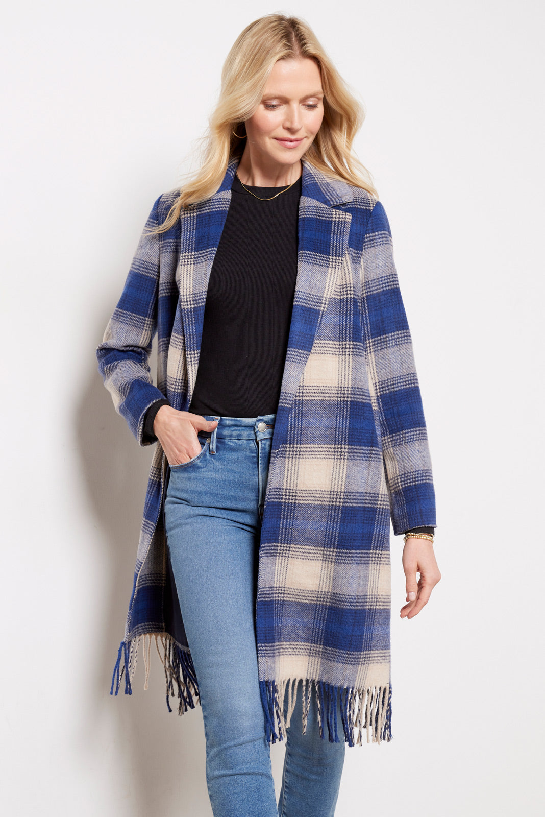 Ynez Fringe Plaid Coat